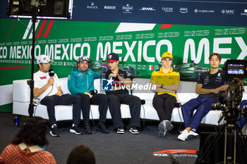 2023-10-26 - Press conference: PEREZ Sergio (mex), Red Bull Racing RB19, ALONSO Fernando (spa), Aston Martin F1 Team AMR23, ZHOU Guanyu (chi), Alfa Romeo F1 Team Stake C43, PIASTRI Oscar (aus), McLaren F1 Team MCL60, RUSSELL George (gbr), Mercedes AMG F1 Team W14, portrait during the 2023 Formula 1 Grand Premio de la Ciudad de Mexico, 19th round of the 2023 Formula One World Championship from October 27 to 29, 2023 on the Autodromo Hermanos Rodriguez, in Mexico City, Mexico - F1 - MEXICO CITY GRAND PRIX 2023 - FORMULA 1 - MOTORS