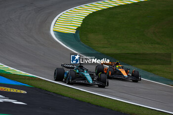 2023-11-03 - 18 STROLL Lance (can), Aston Martin F1 Team AMR23, 04 NORRIS Lando (gbr), McLaren F1 Team MCL60, action during the 2023 Formula 1 Rolex Grande Premio de Sao Paulo, 20th round of the 2023 Formula One World Championship from November 3 to 5, 2023 on the Autodromo José Carlos Pace, in Sao Paulo, Brazil - F1 - SAO PAULO GRAND PRIX 2023 - FORMULA 1 - MOTORS