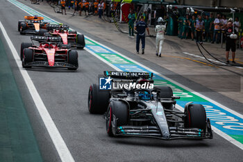 2023-11-03 - 63 RUSSELL George (gbr), Mercedes AMG F1 Team W14, 16 LECLERC Charles (mco), Scuderia Ferrari SF-23, action during the 2023 Formula 1 Rolex Grande Premio de Sao Paulo, 20th round of the 2023 Formula One World Championship from November 3 to 5, 2023 on the Autodromo José Carlos Pace, in Sao Paulo, Brazil - F1 - SAO PAULO GRAND PRIX 2023 - FORMULA 1 - MOTORS