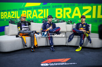 2023-11-04 - Press conference: NORRIS Lando (gbr), McLaren F1 Team MCL60, VERSTAPPEN Max (ned), Red Bull Racing RB19, PEREZ Sergio (mex), Red Bull Racing RB19, portrait, during the 2023 Formula 1 Rolex Grande Premio de Sao Paulo, 20th round of the 2023 Formula One World Championship from November 3 to 5, 2023 on the Autodromo José Carlos Pace, in Sao Paulo, Brazil - F1 - SAO PAULO GRAND PRIX 2023 - FORMULA 1 - MOTORS