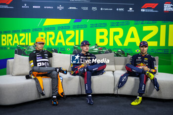 2023-11-04 - Press conference: NORRIS Lando (gbr), McLaren F1 Team MCL60, VERSTAPPEN Max (ned), Red Bull Racing RB19, PEREZ Sergio (mex), Red Bull Racing RB19, portrait, during the 2023 Formula 1 Rolex Grande Premio de Sao Paulo, 20th round of the 2023 Formula One World Championship from November 3 to 5, 2023 on the Autodromo José Carlos Pace, in Sao Paulo, Brazil - F1 - SAO PAULO GRAND PRIX 2023 - FORMULA 1 - MOTORS
