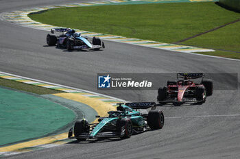 2023-11-05 - 18 STROLL Lance (can), Aston Martin F1 Team AMR23, action 55 SAINZ Carlos (spa), Scuderia Ferrari SF-23, action during the 2023 Formula 1 Rolex Grande Premio de Sao Paulo, 20th round of the 2023 Formula One World Championship from November 3 to 5, 2023 on the Autodromo José Carlos Pace, in Sao Paulo, Brazil - F1 - SAO PAULO GRAND PRIX 2023 - RACE - FORMULA 1 - MOTORS