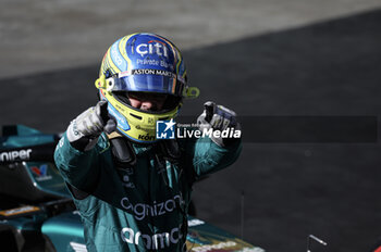 2023-11-05 - ALONSO Fernando (spa), Aston Martin F1 Team AMR23, portrait celebrates his third place during the 2023 Formula 1 Rolex Grande Premio de Sao Paulo, 20th round of the 2023 Formula One World Championship from November 3 to 5, 2023 on the Autodromo José Carlos Pace, in Sao Paulo, Brazil - F1 - SAO PAULO GRAND PRIX 2023 - RACE - FORMULA 1 - MOTORS