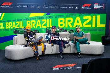 2023-11-05 - NORRIS Lando (gbr), McLaren F1 Team MCL60, VERSTAPPEN Max (ned), Red Bull Racing RB19, ALONSO Fernando (spa), Aston Martin F1 Team AMR23, portrait during the 2023 Formula 1 Rolex Grande Premio de Sao Paulo, 20th round of the 2023 Formula One World Championship from November 3 to 5, 2023 on the Autodromo José Carlos Pace, in Sao Paulo, Brazil - F1 - SAO PAULO GRAND PRIX 2023 - RACE - FORMULA 1 - MOTORS