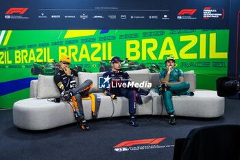 2023-11-05 - NORRIS Lando (gbr), McLaren F1 Team MCL60, VERSTAPPEN Max (ned), Red Bull Racing RB19, ALONSO Fernando (spa), Aston Martin F1 Team AMR23, portrait during the 2023 Formula 1 Rolex Grande Premio de Sao Paulo, 20th round of the 2023 Formula One World Championship from November 3 to 5, 2023 on the Autodromo José Carlos Pace, in Sao Paulo, Brazil - F1 - SAO PAULO GRAND PRIX 2023 - RACE - FORMULA 1 - MOTORS