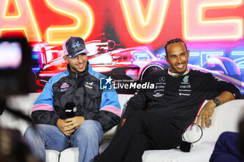 2023-11-16 - GASLY Pierre (fra), Alpine F1 Team A523, HAMILTON Lewis (gbr), Mercedes AMG F1 Team W14, portrait press conference during the 2023 Formula 1 Heineken Silver Las Vegas Grand Prix, 21th round of the 2023 Formula One World Championship from November 17 to 19, 2023 on the Las Vegas Strip Circuit, in Las Vegas, USA - F1 - LAS VEGAS GRAND PRIX 2023 - FORMULA 1 - MOTORS