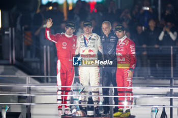 2023-11-19 - podium LECLERC Charles (mco), Scuderia Ferrari SF-23 VERSTAPPEN Max (ned), Red Bull Racing RB19, PEREZ Sergio (mex), Red Bull Racing RB19, portrait during the 2023 Formula 1 Heineken Silver Las Vegas Grand Prix, 21th round of the 2023 Formula One World Championship from November 17 to 19, 2023 on the Las Vegas Strip Circuit, in Las Vegas, USA - F1 - LAS VEGAS GRAND PRIX 2023 - RACE - FORMULA 1 - MOTORS