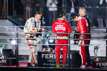 2023-11-19 - podium VERSTAPPEN Max (ned), Red Bull Racing RB19, PEREZ Sergio (mex), Red Bull Racing RB19, LECLERC Charles (mco), Scuderia Ferrari SF-23, portrait during the 2023 Formula 1 Heineken Silver Las Vegas Grand Prix, 21th round of the 2023 Formula One World Championship from November 17 to 19, 2023 on the Las Vegas Strip Circuit, in Las Vegas, USA - F1 - LAS VEGAS GRAND PRIX 2023 - RACE - FORMULA 1 - MOTORS