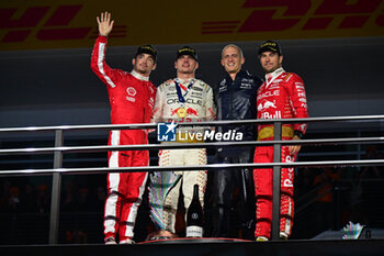 2023-11-19 - podium LECLERC Charles (mco), Scuderia Ferrari SF-23, PEREZ Sergio (mex), Red Bull Racing RB19, VERSTAPPEN Max (ned), Red Bull Racing RB19, portrait during the 2023 Formula 1 Heineken Silver Las Vegas Grand Prix, 21th round of the 2023 Formula One World Championship from November 17 to 19, 2023 on the Las Vegas Strip Circuit, in Las Vegas, USA - F1 - LAS VEGAS GRAND PRIX 2023 - RACE - FORMULA 1 - MOTORS