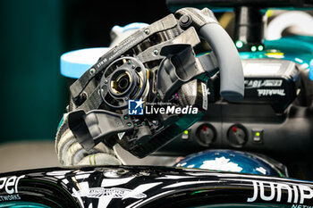 2023-11-25 - Aston Martin F1 Team AMR23, mechanical detail of the steering wheel during the 2023 Formula 1 Etihad Airways Abu Dhabi Grand Prix, 22th round of the 2023 Formula One World Championship from November 24 to 26, 2023 on the Yas Marina Circuit, in Abu Dhabi - F1 - ABU DHABI GRAND PRIX 2023 - FORMULA 1 - MOTORS