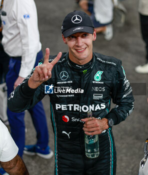 2023-11-26 - RUSSELL George (gbr), Mercedes AMG F1 Team W14, portrait celebrates his third place during the 2023 Formula 1 Etihad Airways Abu Dhabi Grand Prix, 22th round of the 2023 Formula One World Championship from November 24 to 26, 2023 on the Yas Marina Circuit, in Abu Dhabi - F1 - ABU DHABI GRAND PRIX 2023 - RACE - FORMULA 1 - MOTORS