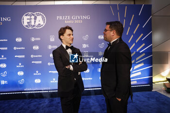 2023-12-08 - ROSIN René, Prema Racing, , FIA Formula 3 Championship for Teams - Champion, portrait with PIASTRI Oscar, FIA Rookie Of the Year during the 2023 FIA Prize Giving Ceremony in Baky on December 8, 2023 at Baku Convention Center in Baku, Azerbaijan - FIA PRIZE GIVING 2023 - BAKU - FORMULA 1 - MOTORS