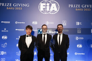 2023-12-08 - LOPEZ José María, FIA HyperCard World Endurance Drivers' Championship - 2nd Place, portrait CONWAY Mike, FIA HyperCard World Endurance Drivers' Championship - 2nd Place, portrait KOBAYASHI Kamui, FIA HyperCard World Endurance Drivers' Championship - 2nd Place, portrait during the 2023 FIA Prize Giving Ceremony in Baky on December 8, 2023 at Baku Convention Center in Baku, Azerbaijan - FIA PRIZE GIVING 2023 - BAKU - FORMULA 1 - MOTORS