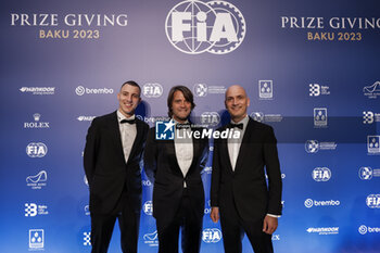 2023-12-08 - MARCIELLO Raffaele, FIA GT World CUP for Drivers - Champion, portrait with WENDL Stefan and RATEL Stéphane during the 2023 FIA Prize Giving Ceremony in Baky on December 8, 2023 at Baku Convention Center in Baku, Azerbaijan - FIA PRIZE GIVING 2023 - BAKU - FORMULA 1 - MOTORS