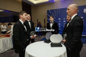 2023-12-08 - VERSTAPPEN, FIA Formula One World Championship - Champion, portrait with MARCIELLO Raffaele, FIA GT World CUP for Drivers - Champion, BROWNING Luke, FIA Formula 3 World Cup for Drivers - Champion and WENDL Stefan during the 2023 FIA Prize Giving Ceremony in Baky on December 8, 2023 at Baku Convention Center in Baku, Azerbaijan - FIA PRIZE GIVING 2023 - BAKU - FORMULA 1 - MOTORS