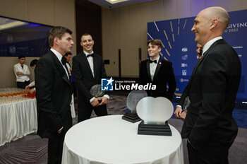 2023-12-08 - VERSTAPPEN, FIA Formula One World Championship - Champion, portrait with MARCIELLO Raffaele, FIA GT World CUP for Drivers - Champion, BROWNING Luke, FIA Formula 3 World Cup for Drivers - Champion and WENDL Stefan during the 2023 FIA Prize Giving Ceremony in Baky on December 8, 2023 at Baku Convention Center in Baku, Azerbaijan - FIA PRIZE GIVING 2023 - BAKU - FORMULA 1 - MOTORS