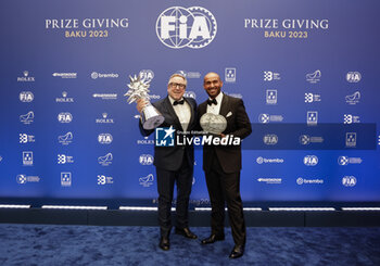 2023-12-08 - CARLUCCI Andrea, Toyota Gaza Racing, portrait with AL-RAJHI Yazeed, FIA World Rally-Raid Championship - 2nd Place during the 2023 FIA Prize Giving Ceremony in Baky on December 8, 2023 at Baku Convention Center in Baku, Azerbaijan - FIA PRIZE GIVING 2023 - BAKU - FORMULA 1 - MOTORS