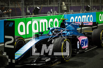 18/03/2023 - MARTINS Victor (fra), ART Grand Prix, Dallara F2, portrait, celebrating his second place during the 2nd round of the 2023 FIA Formula 2 Championship from March 17 to 19, 2023 on the Jeddah Corniche Circuit, in Jeddah, Saudi Arabia - AUTO - FORMULA 2 2023 - SAUDI ARABIA - FORMULA 2 - MOTORI