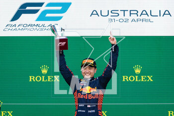 2023-04-02 - IWASA Ayumu (jpn), DAMS, Dallara F2, portrait on the podium during the 3rd round of the 2023 FIA Formula 2 Championship from March 31 to April 2, 2023 on the Albert Park Circuit, in Melbourne, Australia - AUTO - FORMULA 2 2023 - MELBOURNE - FORMULA 2 - MOTORS