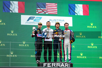 2023-07-01 - Podium Sprint Race: CRAWFORD Jak (usa), Hitech Grand Prix, Dallara F2, MARTINS Victor (fra), ART Grand Prix, Dallara F2, NOVALAK Clément (fra), Trident Racing, Dallara F2, portrait, during the 7th round of the 2023 FIA Formula 2 Championship from June 30 to July 2, 2023 on the Red Bull Ring, in Spielberg, Austria - AUTO - FORMULA 2 2023 - AUSTRIA - FORMULA 2 - MOTORS