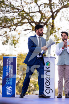 2023-02-11 - BEN SULAYEM Mohammed (uae), President of the FIA, portrait at the podium during the 2023 Hyderabad ePrix, 3rd meeting of the 2022-23 ABB FIA Formula E World Championship, on the Hyderabad Street Circuit from February 9 to 11, in Hyderabad, India - AUTO - 2022 FORMULA E HYDERABAD EPRIX - FORMULA E - MOTORS