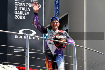 2023-06-11 - Jorge Martin ES Prima Pramac Racing Ducati celebrates on the podium after the Gran Premio d'Italia Oakley - RACE MOTOGP GRAND PRIX OF ITALY - MOTOGP - MOTORS