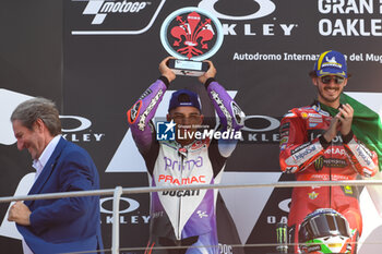 2023-06-11 - Jorge Martin ES Prima Pramac Racing Ducati celebrates on the podium after the Gran Premio d'Italia Oakley - RACE MOTOGP GRAND PRIX OF ITALY - MOTOGP - MOTORS