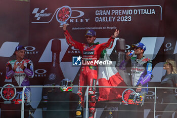 2023-06-11 - Italian rider Francesco Bagnaia of Ducati Lenovo Team celebrates after winning the MotoGP race - RACE MOTOGP GRAND PRIX OF ITALY - MOTOGP - MOTORS