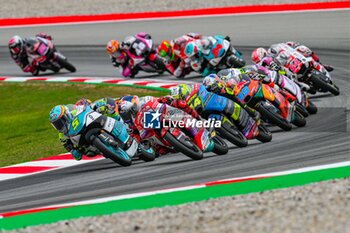 2023-09-03 - Jaume Masia (5) of Spain and Leopard Racing , David Alonso (80) of Colombia and GASGAS Aspar Team and David Munoz (44) of Spain and BOE Motorsports during the MOTO 3 RACE of the Catalunya Grand Prix at Montmelo racetrack, Spain on September 03, 2023 (Photo: Alvaro Sanchez) Cordon Press - RACES MOTOGP CATALUNYA - MOTOGP - MOTORS