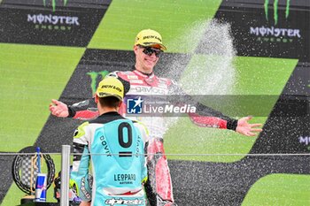 2023-09-03 - David Alonso (1st) of Colombia and GASGAS Aspar Team and Jaume Masia (2nd) of Spain and Leopard Racing during the MOTO 3 PODIUM of the Catalunya Grand Prix at Montmelo racetrack, Spain on September 03, 2023 (Photo: Alvaro Sanchez) Cordon Press - RACES MOTOGP CATALUNYA - MOTOGP - MOTORS