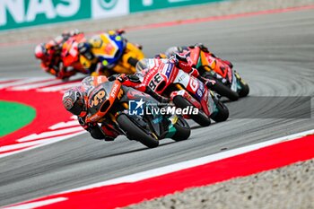 2023-09-03 - Aron Canet (40) of Spain and Pons Wegow Los40 , Jake Dixon (96) of United Kingdom of Great Britain and Northern Ireland and GASGAS Aspar Team and Albert Arenas (75) of Spain and Red Bull KTM Ajo during the MOTO 2 RACE of the Catalunya Grand Prix at Montmelo racetrack, Spain on September 03, 2023 (Photo: Alvaro Sanchez) Cordon Press - RACES MOTOGP CATALUNYA - MOTOGP - MOTORS