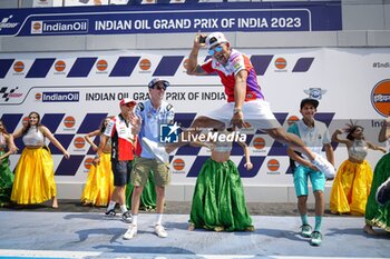 2023-09-21 - MotoGP? has touched down in India and festivities are already underway at Buddh International Circuit, with riders getting to grips with a dash of local culture before track action kicks off on Friday before Indian Oil Grand Prix of India, 21 September 2023 In picture: Jorge Martin and Alex Marquez POOL/ MotoGP.com / Cordon Press Images will be for editorial use only. Mandatory credit: ?MotoGP.com Cordon Press - PRESS CONFERENCE AND EVENTS MOTOGP GRAND PRIX OF INDIA - MOTOGP - MOTORS