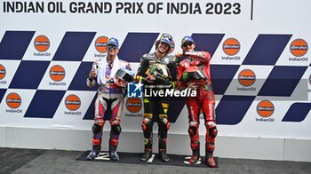 2023-09-23 - Qualifying and Sprint race of Indian Oil Grand Prix of India at Buddh International Circuit, 23 September 2023 In picture: Marco Bezzecchi , Jorge Martin and Francesco Bagnaia POOL/ MotoGP.com / Cordon Press Images will be for editorial use only. Mandatory credit: ?MotoGP.com Cordon Press - QUALIFYING MOTOGP GRAN PRIX OF INDIA - MOTOGP - MOTORS