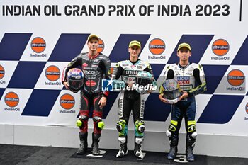 2023-09-23 - Qualifying and Sprint race of Indian Oil Grand Prix of India at Buddh International Circuit, 23 September 2023 In picture: Jaume Masia, Matteo Bertelle and Ayumu Sasaki POOL/ MotoGP.com / Cordon Press Images will be for editorial use only. Mandatory credit: ?MotoGP.com Cordon Press - QUALIFYING MOTOGP GRAN PRIX OF INDIA - MOTOGP - MOTORS