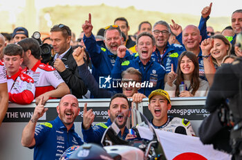 2023-11-26 - A.Sasaki Liqui Moly Husqvarna Intact GP celebrate at the end of the Moto3 race - 2023 MOTOGP GRAND PRIX OF SPAIN - GRAN PREMIO MOTUL DE LA COMUNITAT VALENCIANA - RACE E PRESS CONFERENCE - MOTOGP - MOTORS