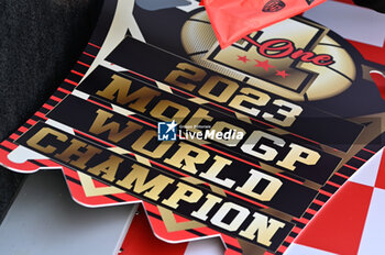 2023-11-26 - The banner of celebrates the victory of the MotoGP World Championship - 2023 MOTOGP GRAND PRIX OF SPAIN - GRAN PREMIO MOTUL DE LA COMUNITAT VALENCIANA - RACE E PRESS CONFERENCE - MOTOGP - MOTORS