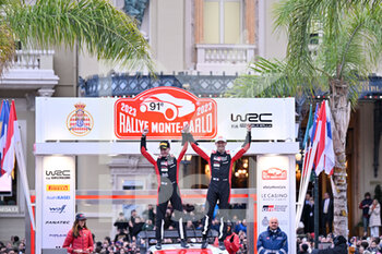 22/01/2023 - Celebrating the final Podium,Monaco,Sébastien OGIER,Vincent LANDAIS,TOYOTA GAZOO RACING ,TOYOTA GR Yaris Rally1 HYBRID - FIA WORLD RALLY CHAMPIONSHIP-WRC RALLYE MONTE CARLO 2023 - RALLY - MOTORI