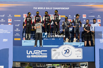2023-09-10 - ROVANPERA Kalle (FIN), TOYOTA Yaris Rally1 Hybrid, portrait, EVANS Elfyn (GBR), TOYOTA GR Yaris Rally1 Hybrid, portrait, SORDO Dani (ESP), HYUNDAI i20 N Rally1 Hybrid, portrait, podium, portrait during the Acropolis Rally Greece 2023, 10th round of the 2023 WRC World Rally Car Championship, from September 7 to 10, 2023 in Lamia, Greece - AUTO - WRC - ACROPOLIS RALLY GREECE 2023 - RALLY - MOTORS