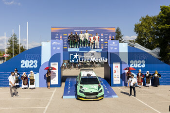 2023-09-10 - MIKKELSEN Andreas (NOR), SKODA FABIA RS, RC2, Rally2, portrait, GREE, ROSSEL Yohan (FRA), CITROEN C3 , portrait, podium, portrait during the Acropolis Rally Greece 2023, 10th round of the 2023 WRC World Rally Car Championship, from September 7 to 10, 2023 in Lamia, Greece - AUTO - WRC - ACROPOLIS RALLY GREECE 2023 - RALLY - MOTORS