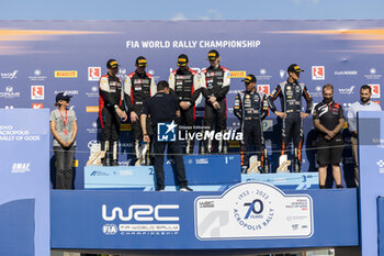 2023-09-10 - ROVANPERA Kalle (FIN), TOYOTA Yaris Rally1 Hybrid, portrait, EVANS Elfyn (GBR), TOYOTA GR Yaris Rally1 Hybrid, portrait, SORDO Dani (ESP), HYUNDAI i20 N Rally1 Hybrid, portrait, podium, portrait during the Acropolis Rally Greece 2023, 10th round of the 2023 WRC World Rally Car Championship, from September 7 to 10, 2023 in Lamia, Greece - AUTO - WRC - ACROPOLIS RALLY GREECE 2023 - RALLY - MOTORS