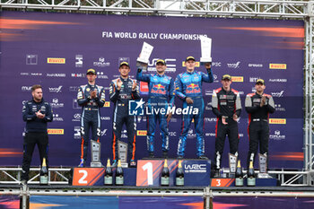 2023-10-01 - 08 Ott TANAK (EST), Martin JARVEOJA (EST), M-SPORT FORD WORLD RALLY TEAM, FORD Puma Rally1 Hybrid, WRC, podium, portrait with 11 Thierry NEUVILLE (BEL), Martijn WYDAEGHE (BEL), HYUNDAI SHELL MOBIS WORLD RALLY TEAM, HYUNDAI I20 N Rally1 Hybrid and 33 Elfyn EVANS (GBR), Scott MARTIN (GBR), TOYOTA GAZOO RACING WRT, TOYOTA GR Yaris Rally1 Hybrid during the Chile Rally 2023, 11th round of the 2023 WRC World Rally Car Championship, from September 28 to October 1st, 2023 in Los Angeles, Chile - AUTO - WRC - CHILE RALLY 2023 - RALLY - MOTORS