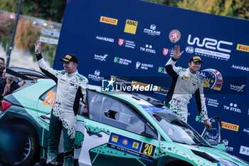 2023-10-29 - Andreas Mikkelsen and Torstein Eriksen of Team Toksport Wrt 2 ,Skoda Fabia Rs,During,Fia World Rally Championship Wrc Central European Rally, In Celebrating The Final Podium,Passau ,Germany,28 October 2023 - FIA WORLD RALLY CHAMPIONSHIP WRC CENTRAL EUROPEAN RALLY 2023 - RALLY - MOTORS