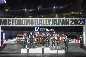 2023-11-19 - EVANS Elfyn (GBR), TOYOTA GR Yaris Rally1 Hybrid, portrait, OGIER Sébastien (FRA), TOYOTA GR Yaris Rally1 Hybrid, portrait, ROVANPERA Kalle (FIN), TOYOTA Yaris Rally1 Hybrid, portrait, podium, portrait during the Rally Japan 2023, 13th round of the 2023 WRC World Rally Car Championship, from November 16 to 19, 2023 in Toyota, Aichi Prefecture, Chubu Region, Japan - AUTO - WRC - RALLY JAPAN 2023 - RALLY - MOTORS