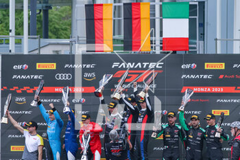 2023-04-23 - Celebrating the final Podium ,Pro category,Team Rowe Racing,BMW M4 GT3, first and second place,Team Iron Lynx,Lamborghini Huracan GT3 EVO2,third place - FANATEC GT WORLD CHALLENGE EUROPE POWERED BY AWS - 2023 MONZA  - GRAND TOURISM - MOTORS