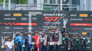 2023-04-23 - Celebrating the final Podium,Pro category, Team Rowe Racing,BMW M4 GT3, first and second place,Team Iron Lynx,Lamborghini Huracan GT3 EVO2,third place - FANATEC GT WORLD CHALLENGE EUROPE POWERED BY AWS - 2023 MONZA  - GRAND TOURISM - MOTORS