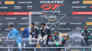 2023-04-23 - Celebrating the final Podium ,Pro category,Team Rowe Racing,BMW M4 GT3, first and second place,Team Iron Lynx,Lamborghini Huracan GT3 EVO2,third place - FANATEC GT WORLD CHALLENGE EUROPE POWERED BY AWS - 2023 MONZA  - GRAND TOURISM - MOTORS
