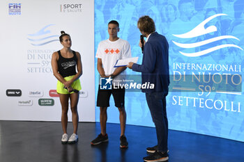 2023-06-22 - Kylie Masse, David Popovici and Massimiliano Rosolino during the Press Conference to present the International Swimming Championships - 59th Settecolli Trophy at We Sport Up hall, 22 June 2023, Rome, Italy. - PRESS CONFERENCE - 59TH SETTE COLLI TROPHY - SWIMMING - SWIMMING