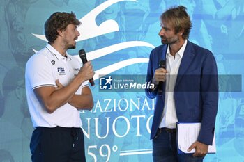 2023-06-22 - Nicolo Martinenghi and Massimiliano Rosolino during the Press Conference to present the International Swimming Championships - 59th Settecolli Trophy at We Sport Up hall, 22 June 2023, Rome, Italy. - PRESS CONFERENCE - 59TH SETTE COLLI TROPHY - SWIMMING - SWIMMING