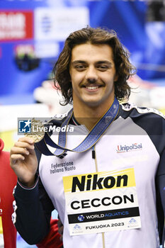 2023-07-24 - Thomas Ceccon of Italy Winner, Men's 50m Butterfly Medal Ceremony during the 20th FINA Swimming World Championships Fukuoka 2023 on July 24, 2023 at Marine Messe Fukuoka in Fukuoka, Japan - SWIMMING - WORLD CHAMPIONSHIPS 2023 - SWIMMING - SWIMMING