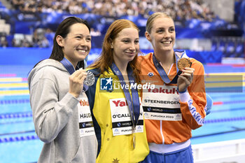 2023-07-29 - Siobhan Bernadette Haughey of Hong Kong Silver medal, Mollie O'Callaghan of Australia Gold medal, Marrit Steenbergen of Netherlands Bronze medal, Women's 100m Freestyle Medal Ceremony during the 20th FINA Swimming World Championships Fukuoka 2023 on July 28, 2023 at Marine Messe Fukuoka in Fukuoka, Japan - SWIMMING - WORLD CHAMPIONSHIPS 2023 - SWIMMING - SWIMMING